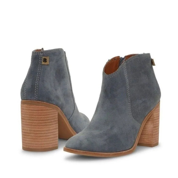 Lucky Brand Pellyon Western Booties 7.5 Slate Gray Suede Leather Block Heels - Picture 1 of 6